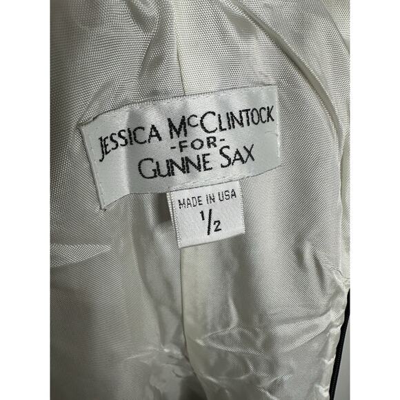 Jessica McClintock for Gunne Sax Size 1/2 Strapless Colorblock Satin Gown - Picture 3 of 6